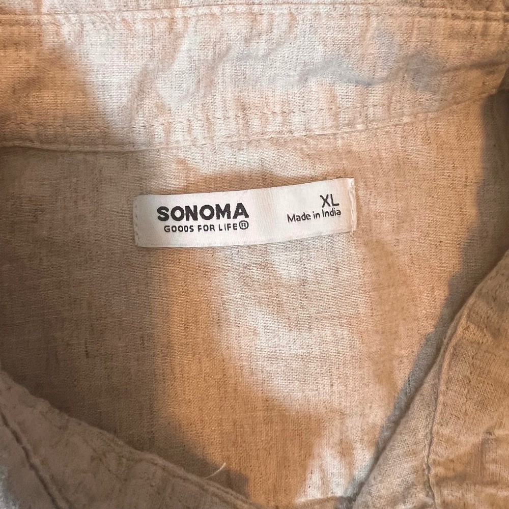Sonoma Goods For‎ Life Mens XL Beige Linen Blend Short Sleeve Button Down Shirt - Picture 2 of 7